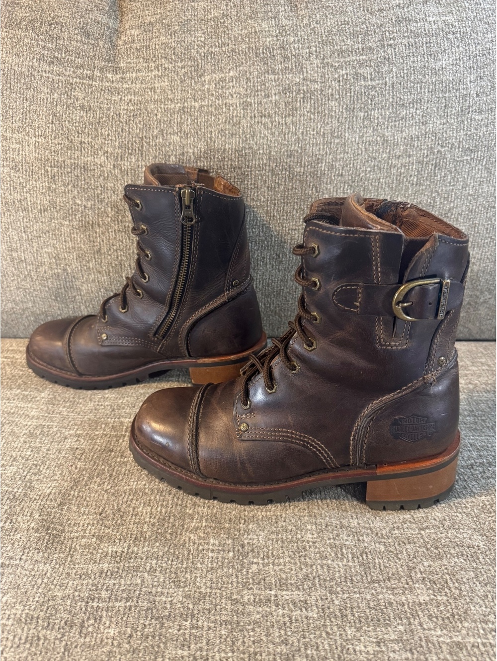 Harley-Davidson Brown Leather Lace-Up Zip Moto Boots 84036 Women's 7.5 - Picture 4 of 10